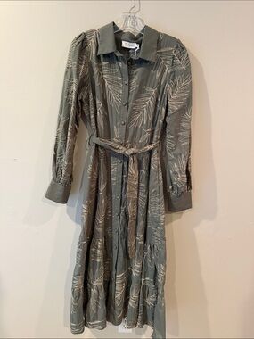 Elegant Long Sleeve Leaf Print Dress